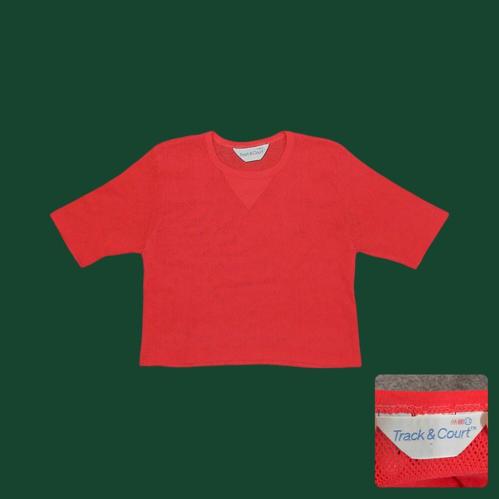 Vintage 80s Track & Court Red Mesh Crop Top S